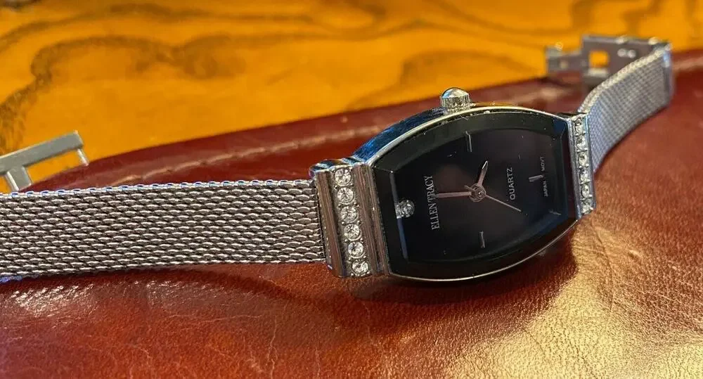 Women's 20mm silver Tone Ellen Tracy Watch, Mesh Band, Crystal Accents